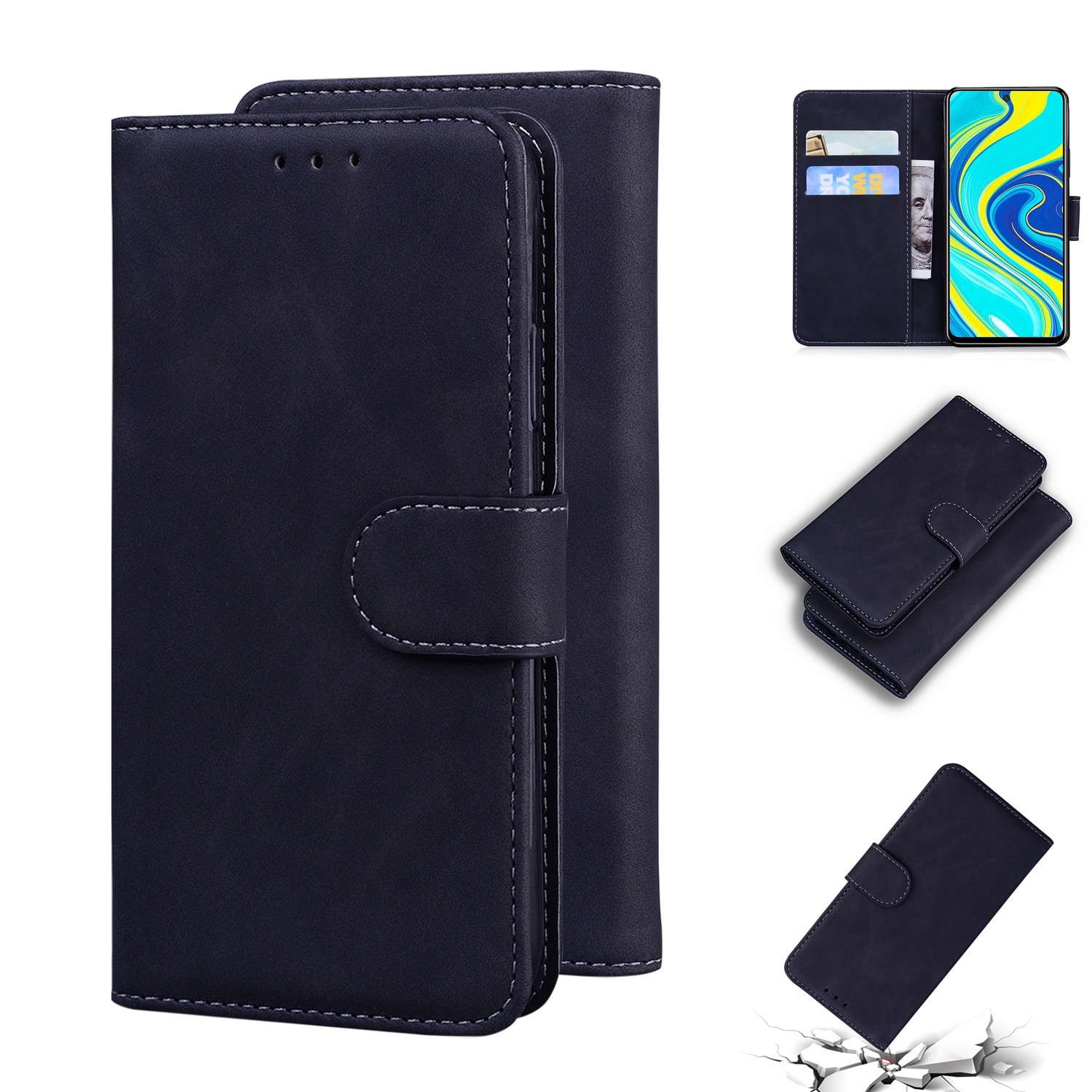ENKAY Xiaomi Redmi Note 9S / Note 9 Pro / Note 9 Pro Max Skin Feel Pure Color Flip Θήκη Βιβλίο - Black