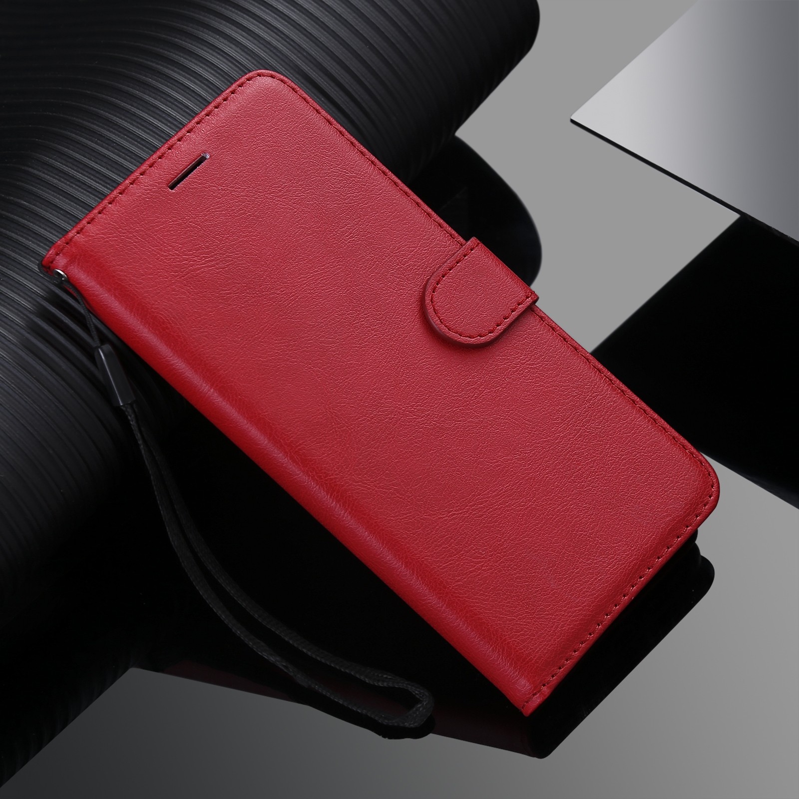 Solid Xiaomi Poco X3 NFC / Poco X3 Pro Color Horizontal Flip with Card Slots & Lanyard Θήκη Βιβλίο - Red