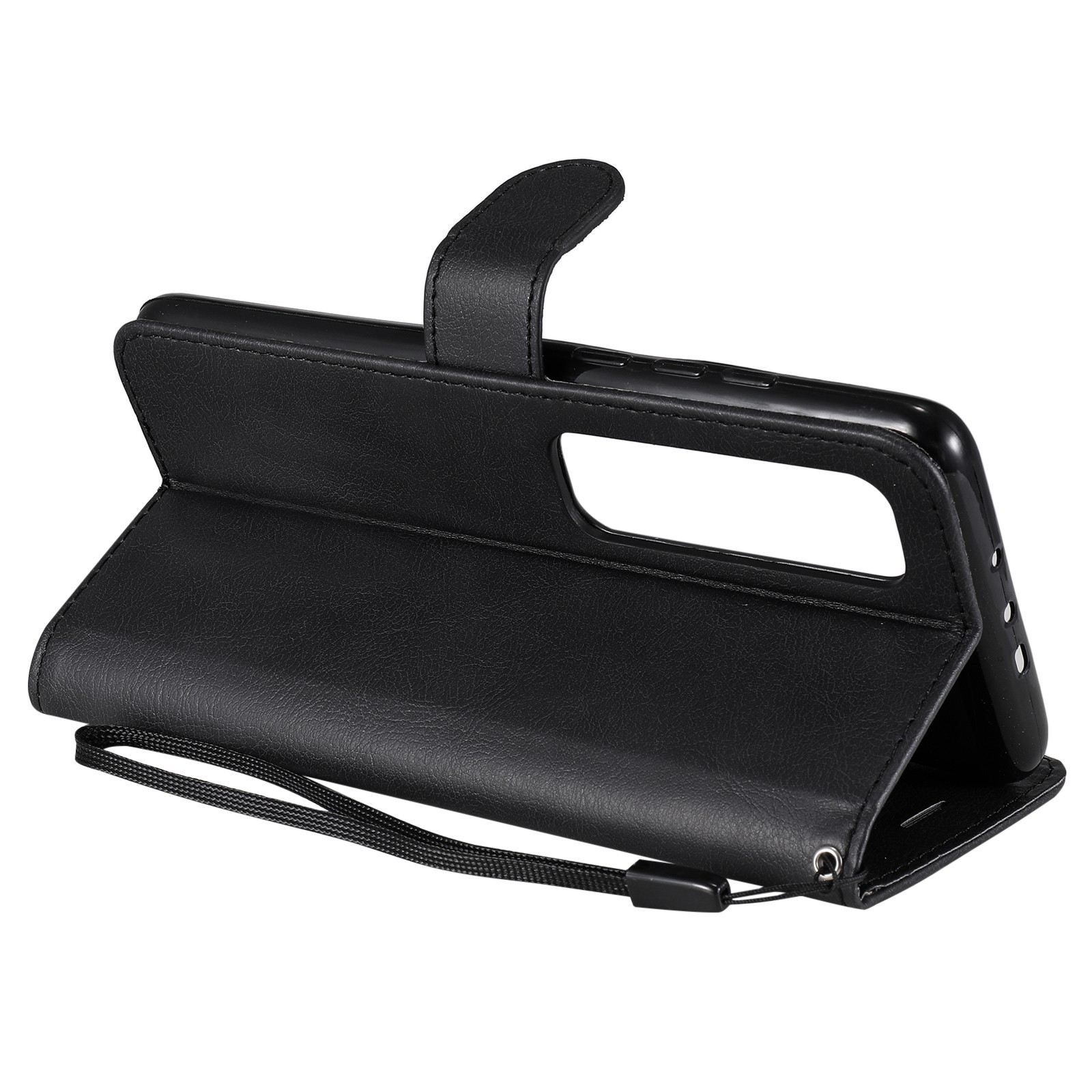 Solid Xiaomi Poco X3 NFC / Poco X3 Pro Color Horizontal Flip with Card Slots & Lanyard Θήκη Βιβλίο - Black