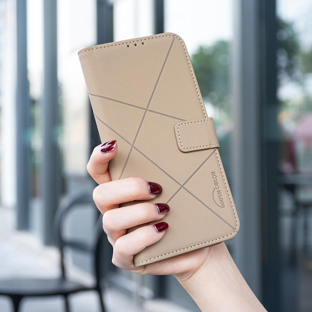 Binfen Color Xiaomi Redmi 14C 4G Geometric Pattern RFID Θήκη Βιβλίο - Beige