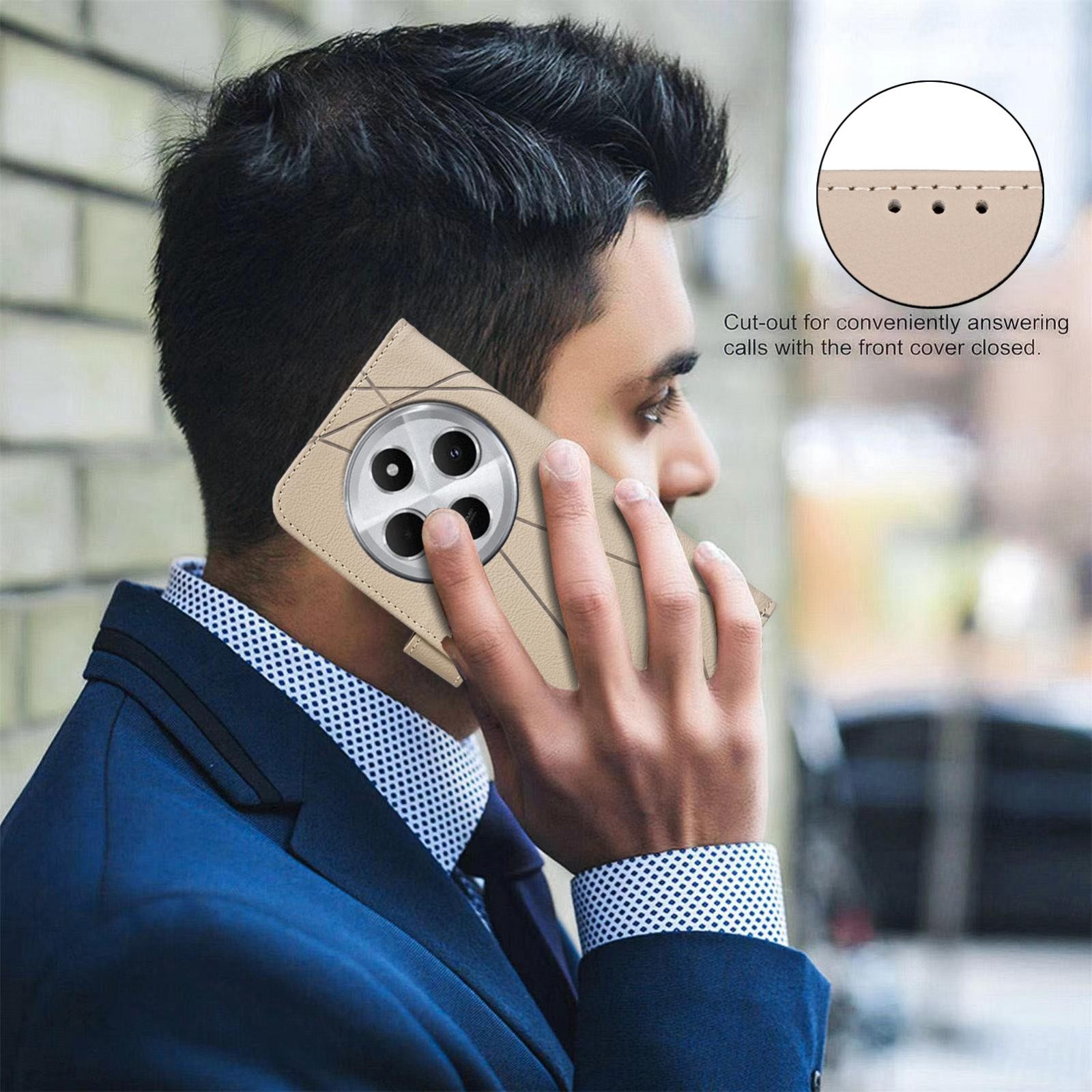 Binfen Color Xiaomi Redmi 14C 4G Geometric Pattern RFID Θήκη Βιβλίο - Beige