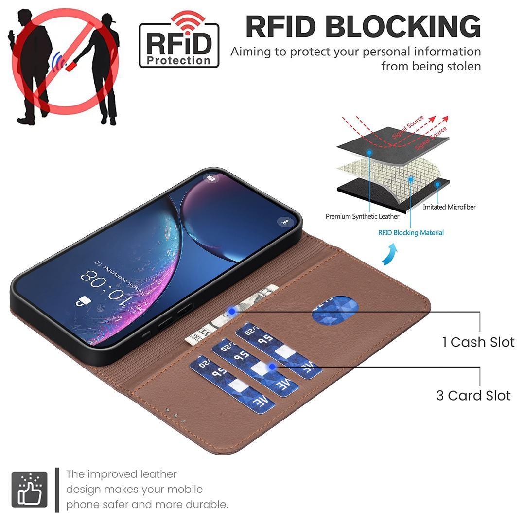 Binfen Color Xiaomi Redmi 14C 4G Geometric Pattern RFID Θήκη Βιβλίο - Brown