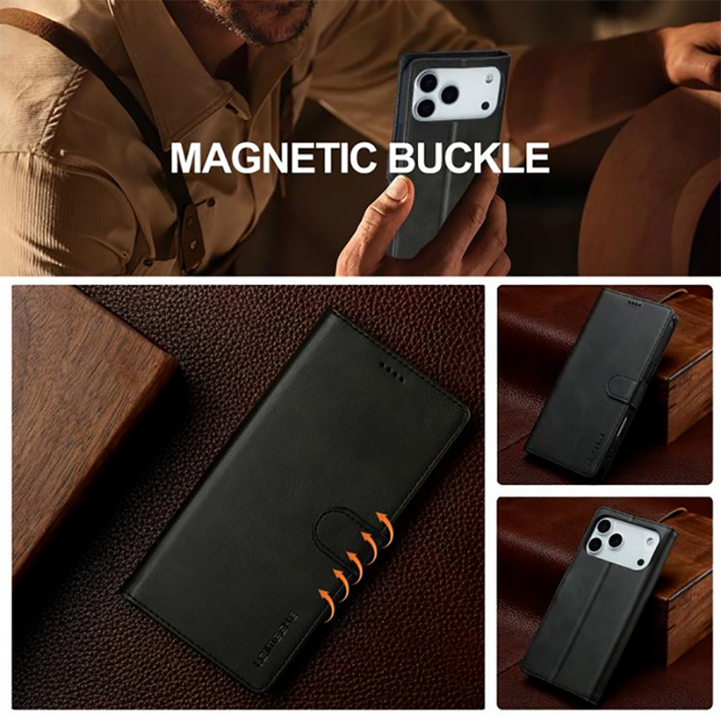 LC.IMEEKE iPhone 17 Pro Max Calf Texture Θήκη Βιβλίο - Black