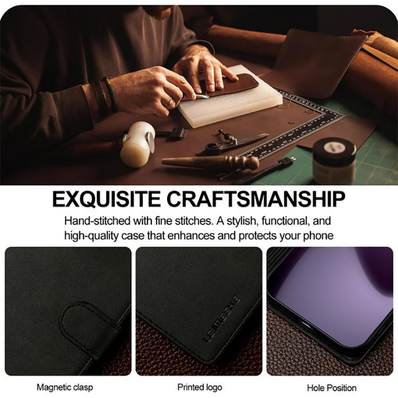 LC.IMEEKE iPhone 17 Pro Max Calf Texture Θήκη Βιβλίο - Black