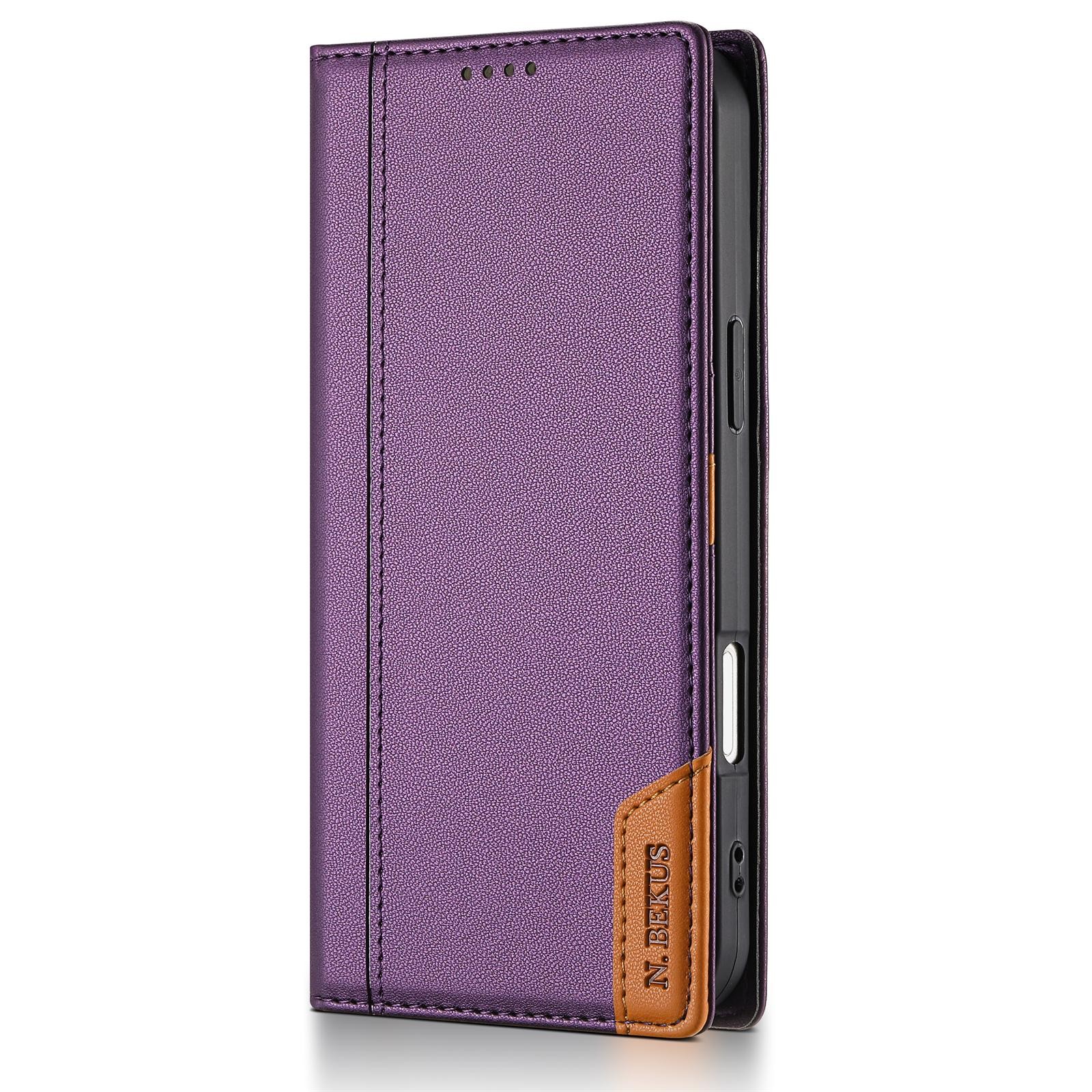 N.Bekus iPhone 17 Pro Max P3 RFID Stitching Magnetic Flip Θήκη Βιβλίο - Purple