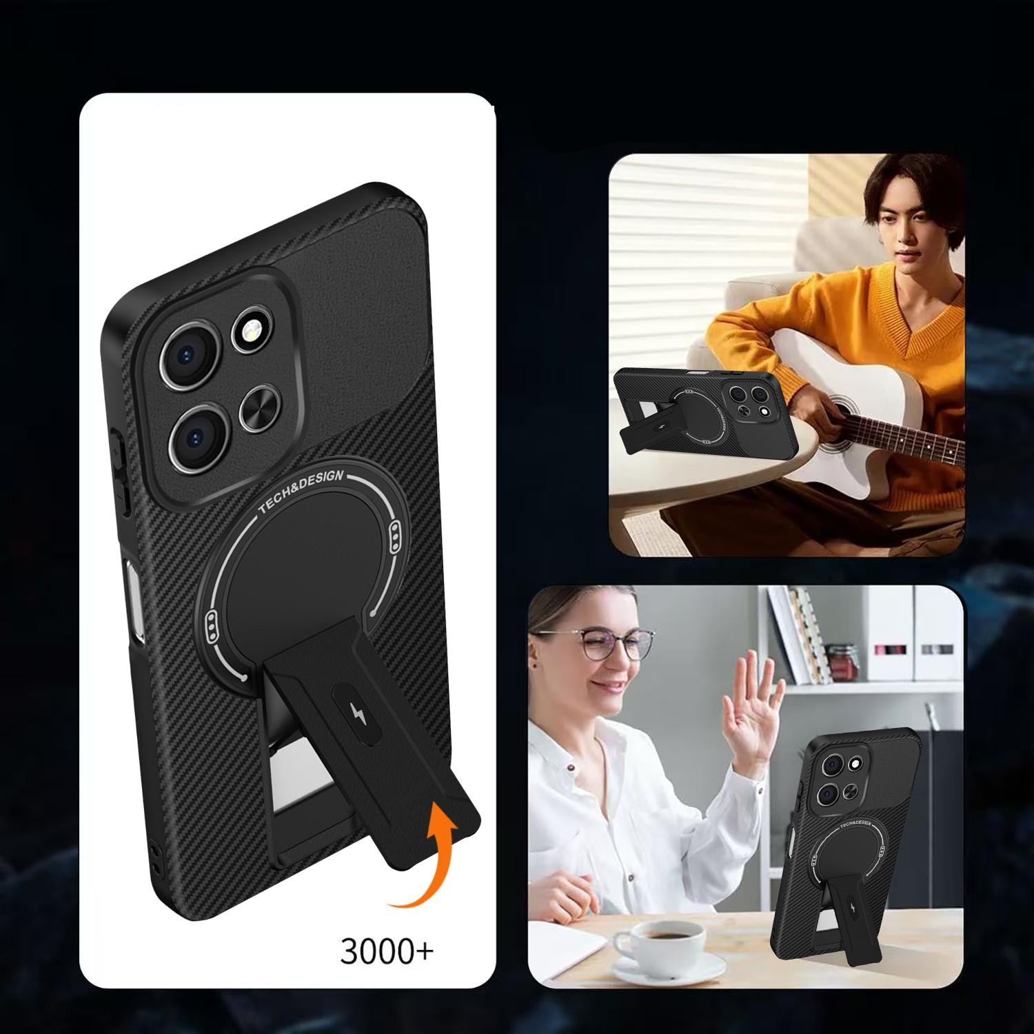 ENKAY Xiaomi Redmi 15C 4G / Poco C85 Carbon Fiber MagSafe with Holder Θήκη Σιλικόνης - Black