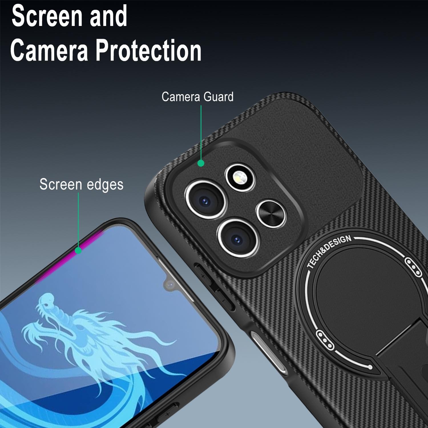 ENKAY Xiaomi Redmi 15C 4G / Poco C85 Carbon Fiber MagSafe with Holder Θήκη Σιλικόνης - Black
