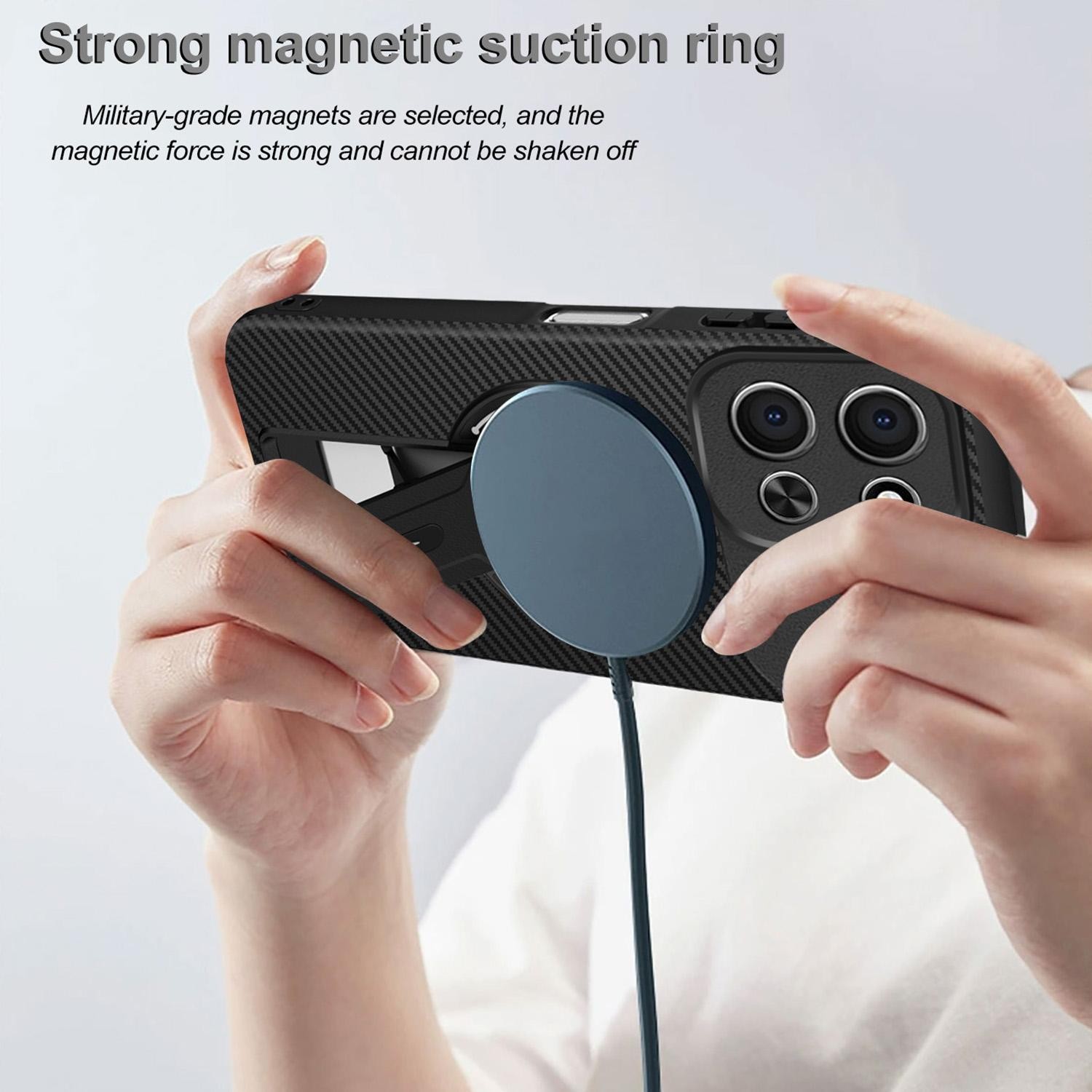 ENKAY Xiaomi Redmi 15C 4G / Poco C85 Carbon Fiber MagSafe with Holder Θήκη Σιλικόνης - Grey