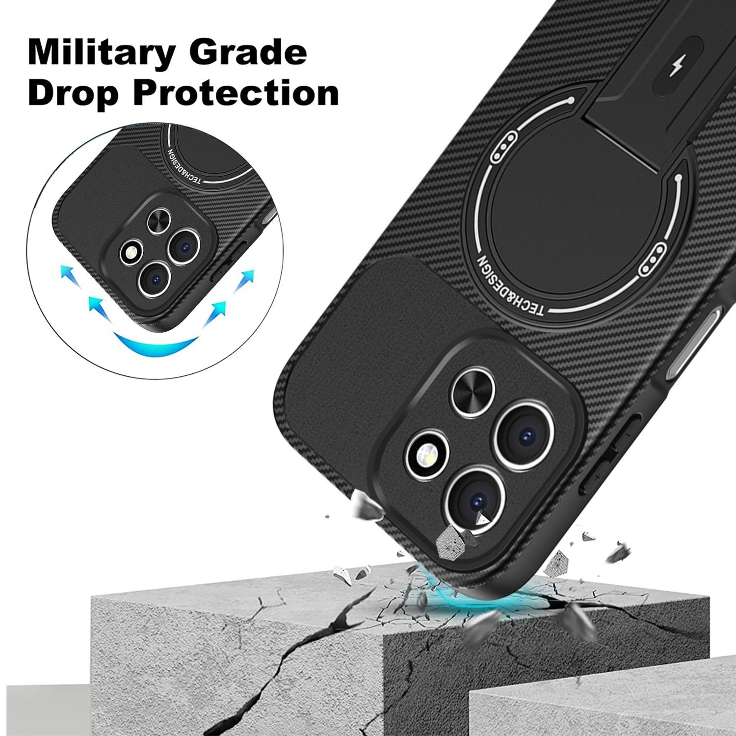 ENKAY Xiaomi Redmi 15C 4G / Poco C85 Carbon Fiber MagSafe with Holder Θήκη Σιλικόνης - Grey