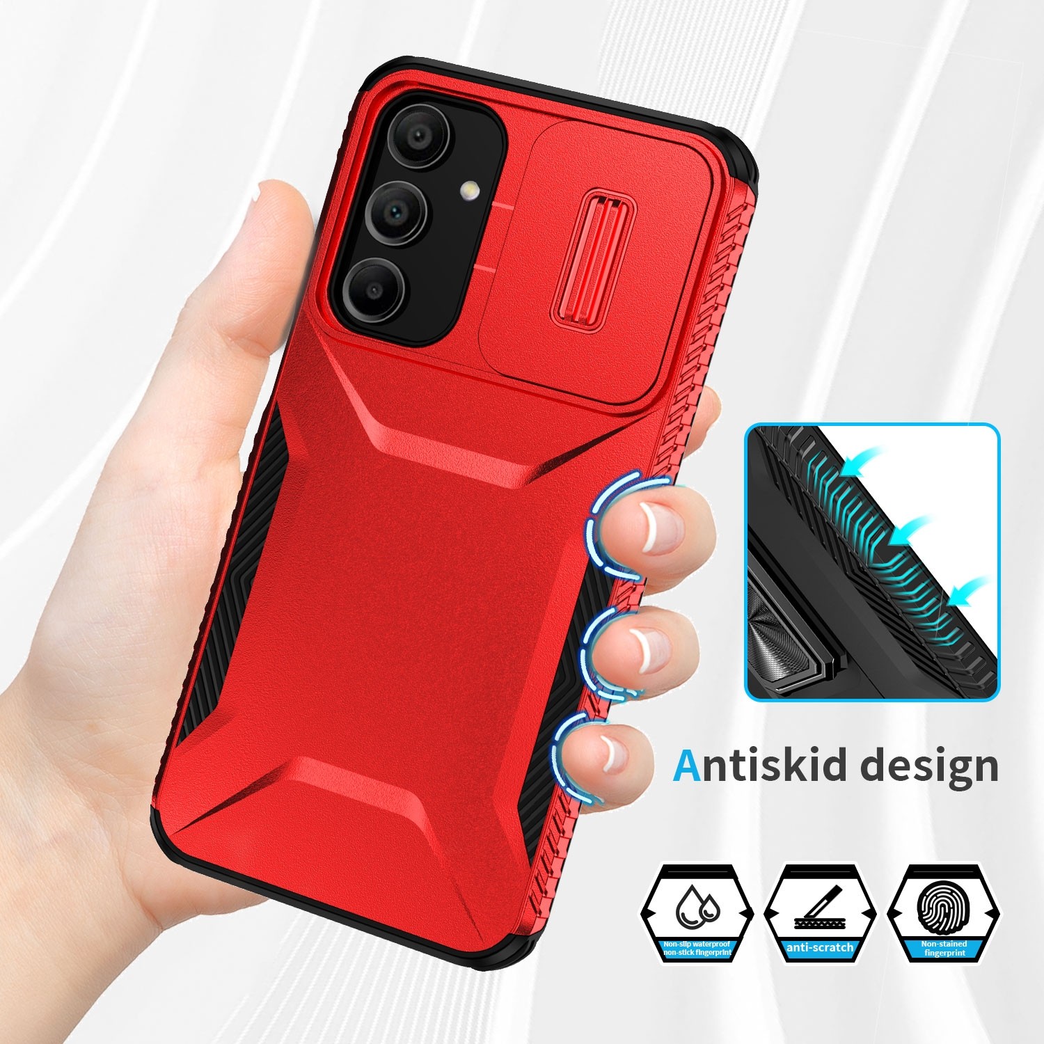 ENKAY Samsung Galaxy A16 4G / A16 5G Sliding Camshield Θήκη Σκληρή - Red