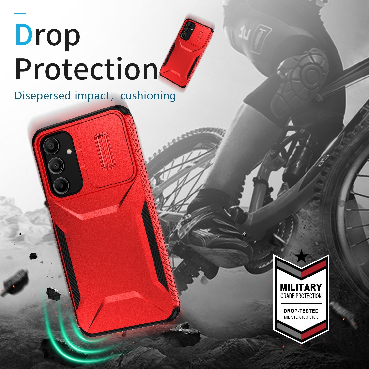 ENKAY Samsung Galaxy A16 4G / A16 5G Sliding Camshield Θήκη Σκληρή - Red