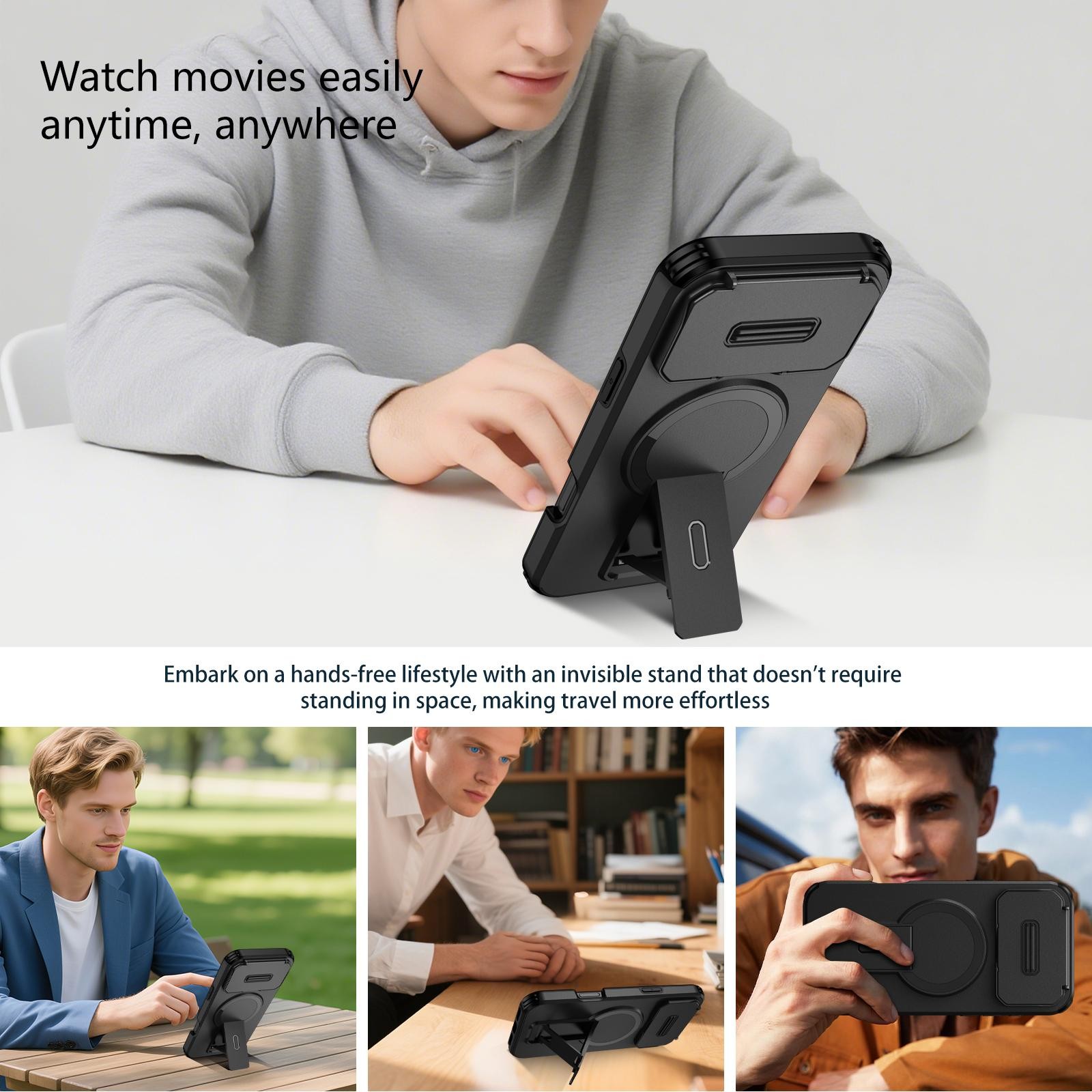 ENKAY iPhone 17 Pro Max MagSafe Sliding Camshield Holder Θήκη Σκληρή - Black