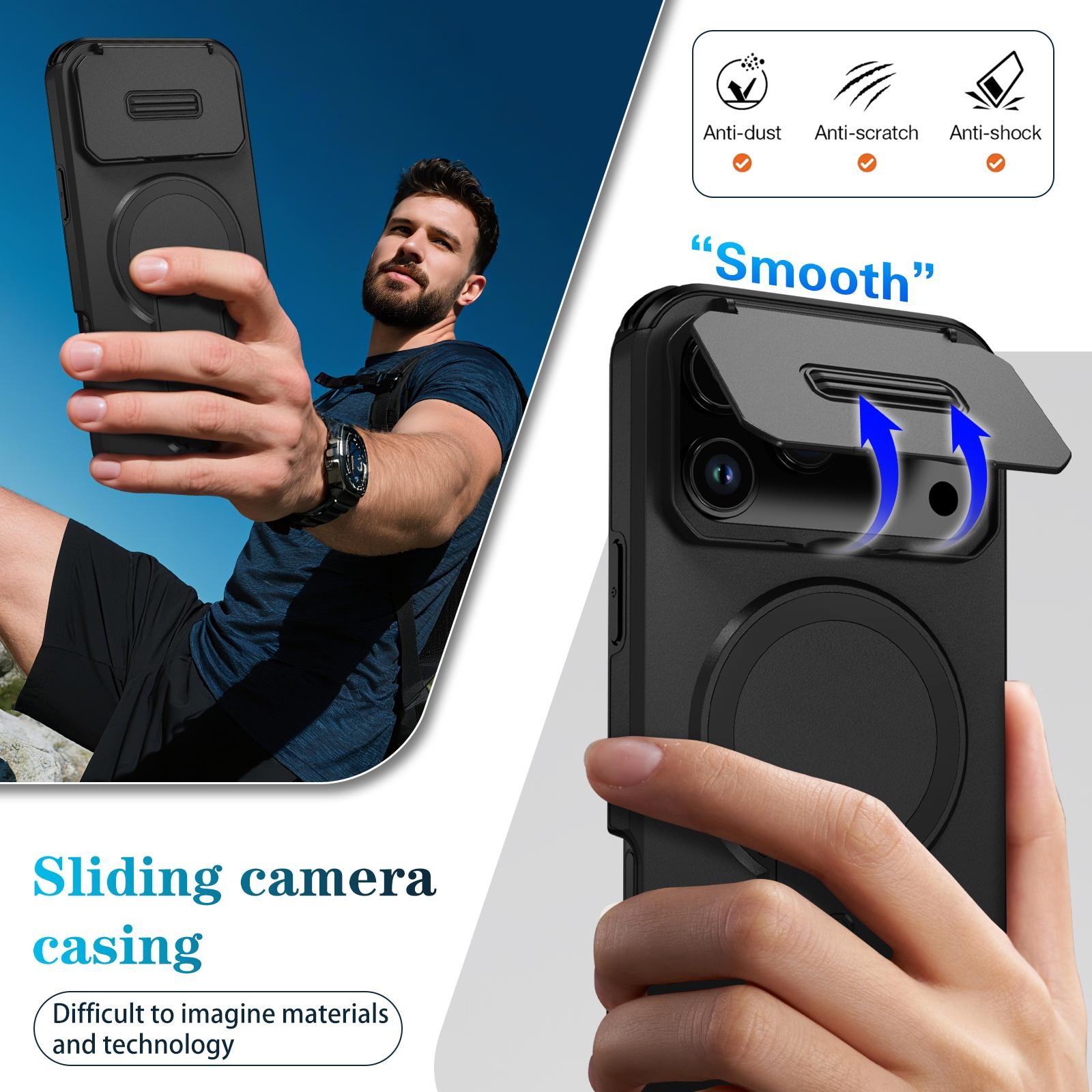 ENKAY iPhone 17 Pro Max MagSafe Sliding Camshield Holder Θήκη Σκληρή - Black