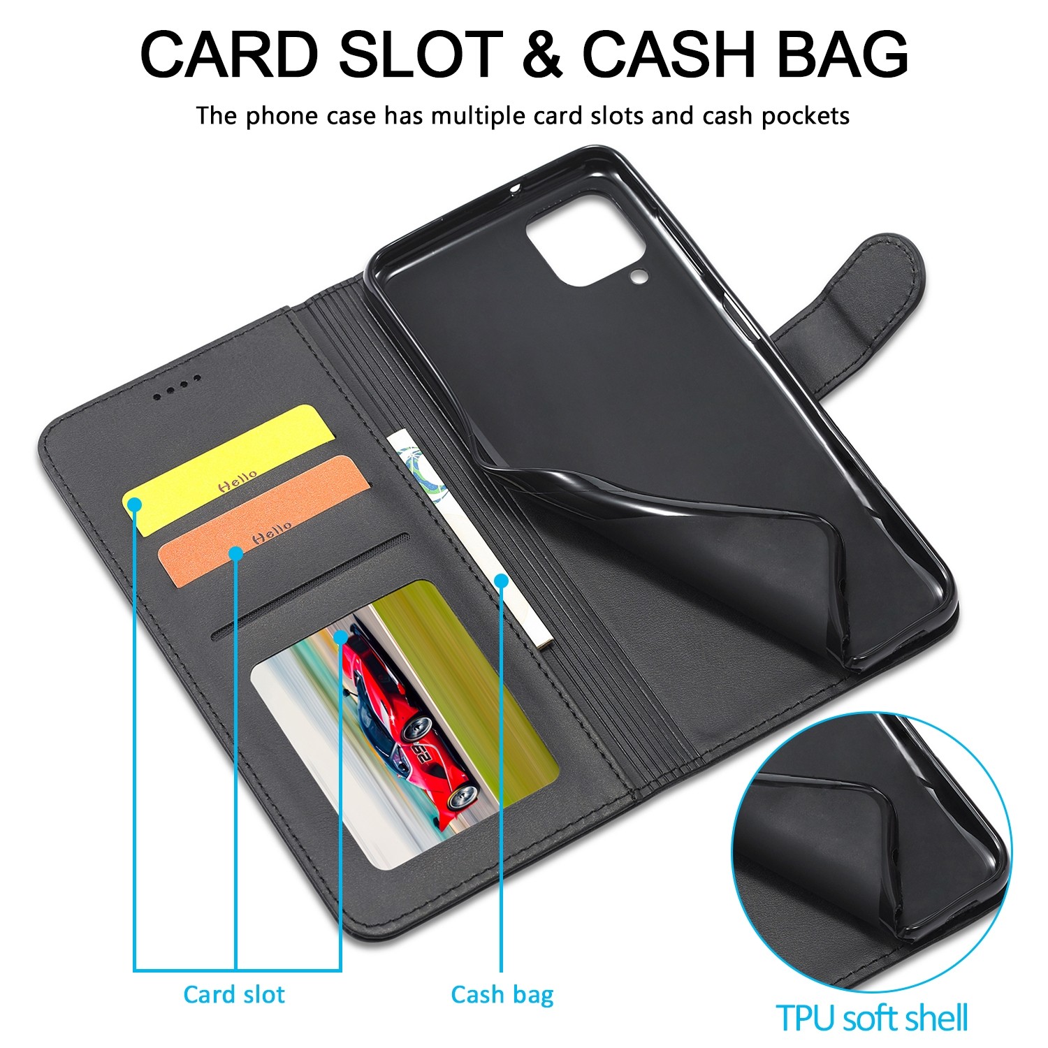 LC.IMEEKE Samsung Galaxy A12 Calf Texture Horizontal Flip and Card Slots Θήκη Βιβλίο - Black
