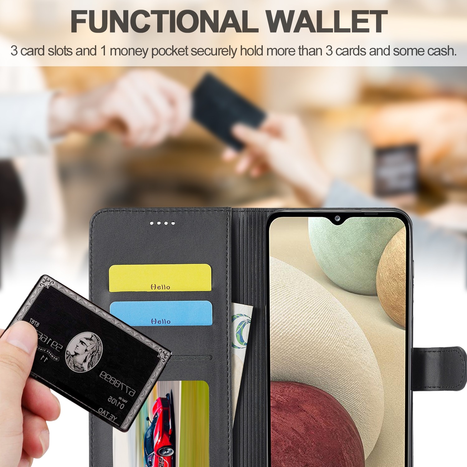LC.IMEEKE Samsung Galaxy A12 Calf Texture Horizontal Flip and Card Slots Θήκη Βιβλίο - Black