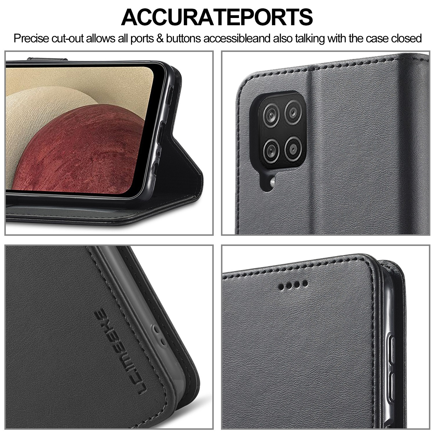 LC.IMEEKE Samsung Galaxy A12 Calf Texture Horizontal Flip and Card Slots Θήκη Βιβλίο - Black