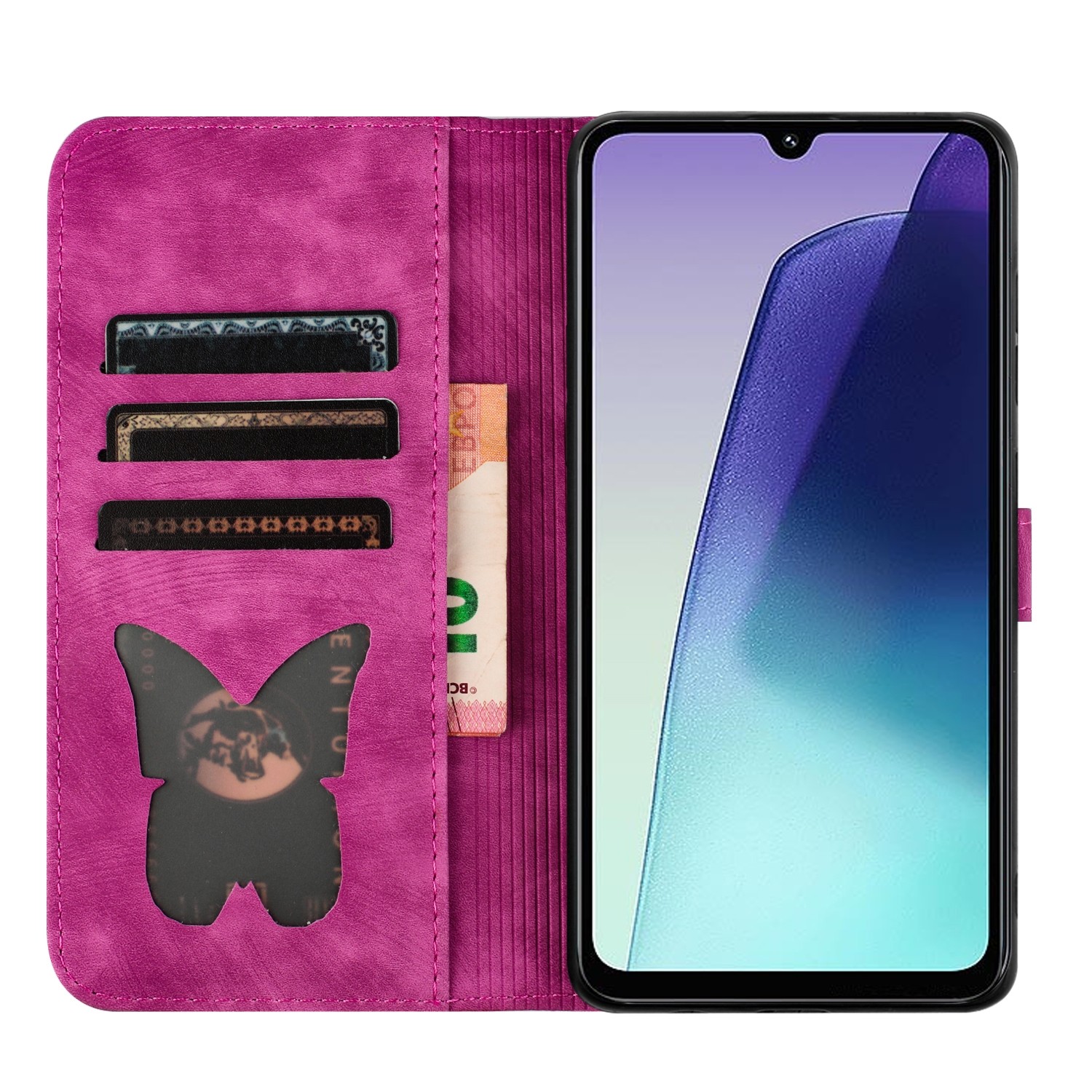 Pattern Xiaomi Redmi 14C 4G / Poco C75 Butterfly Cat Embossing Flip Θήκη Βιβλίο - Pink