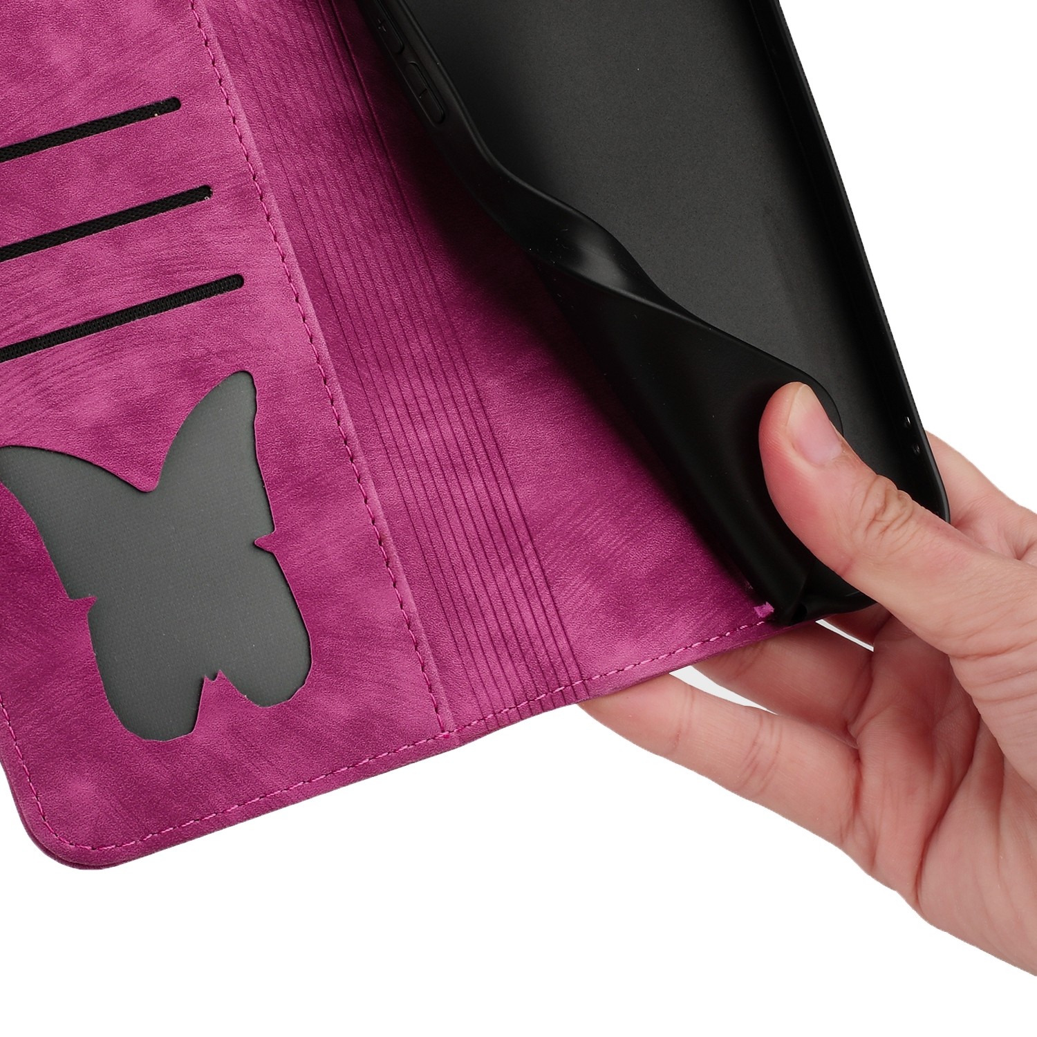 Pattern Xiaomi Redmi 14C 4G / Poco C75 Butterfly Cat Embossing Flip Θήκη Βιβλίο - Pink