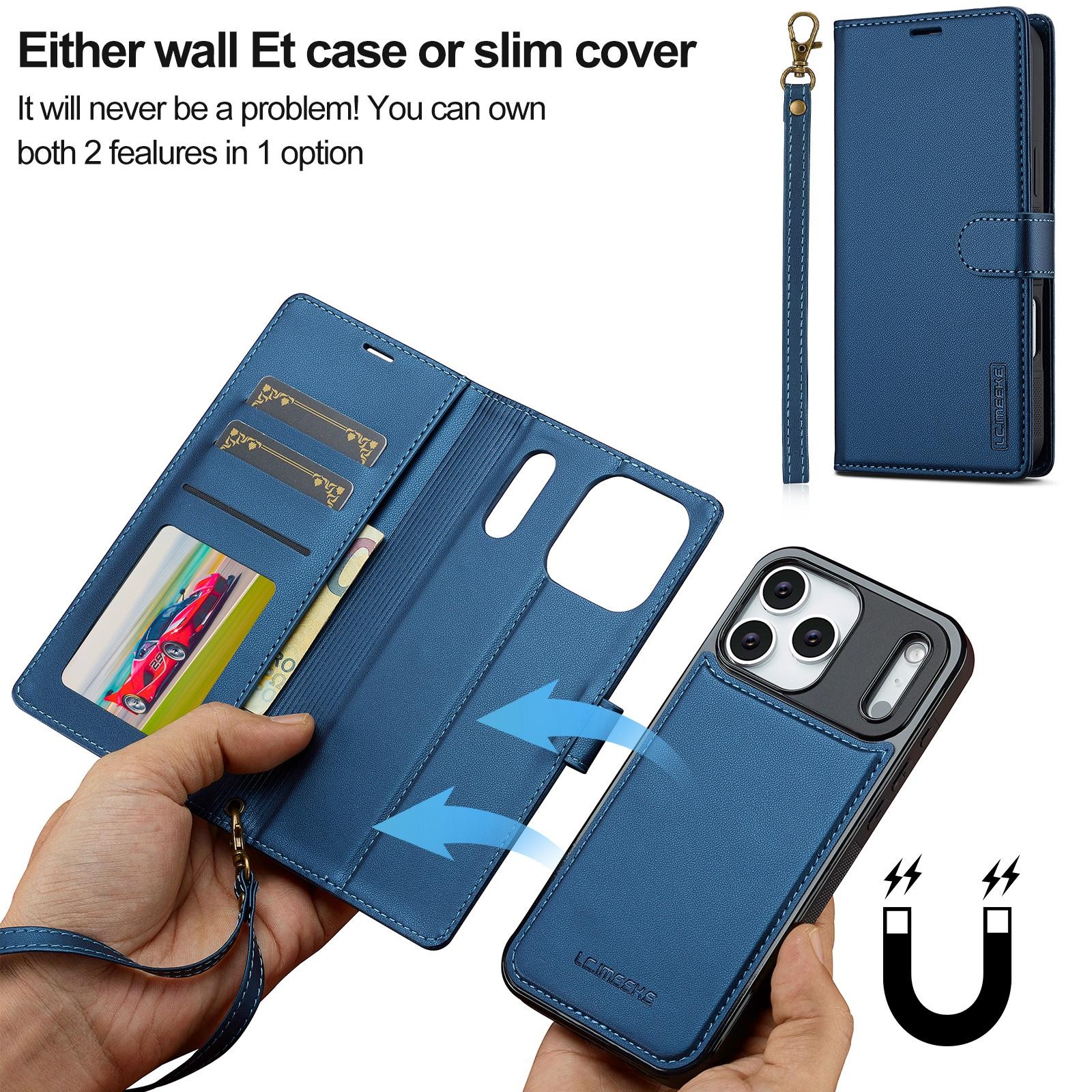 LC.IMEEKE iPhone 17 Pro Max L2 Series Detachable MagSafe Θήκη Βιβλίο - Blue