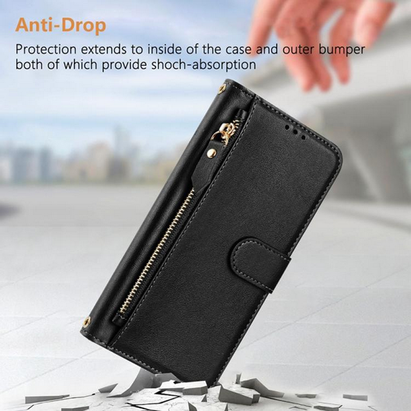 ENKAY iPhone 17 Pro Max Multi-Card Slots Zipper Wallet Θήκη Βιβλίο - Black