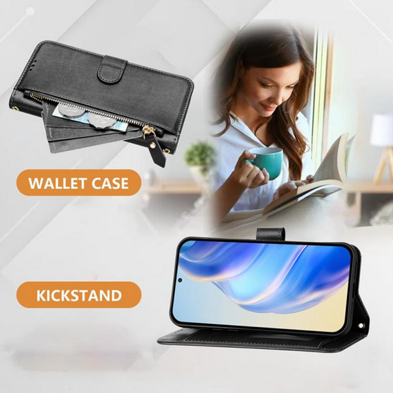 ENKAY iPhone 17 Pro Max Multi-Card Slots Zipper Wallet Θήκη Βιβλίο - Black