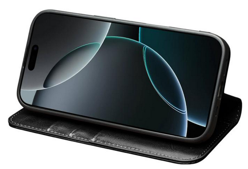 QIALINO iPhone 17 Pro Max Classic Genuine Leather Θήκη Βιβλίο - Black