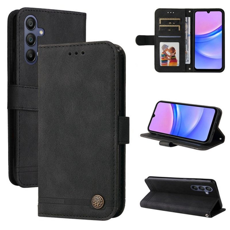 ENKAY Samsung Galaxy A26 5G / A17 Skin Feel Life Tree Θήκη Βιβλίο - Black
