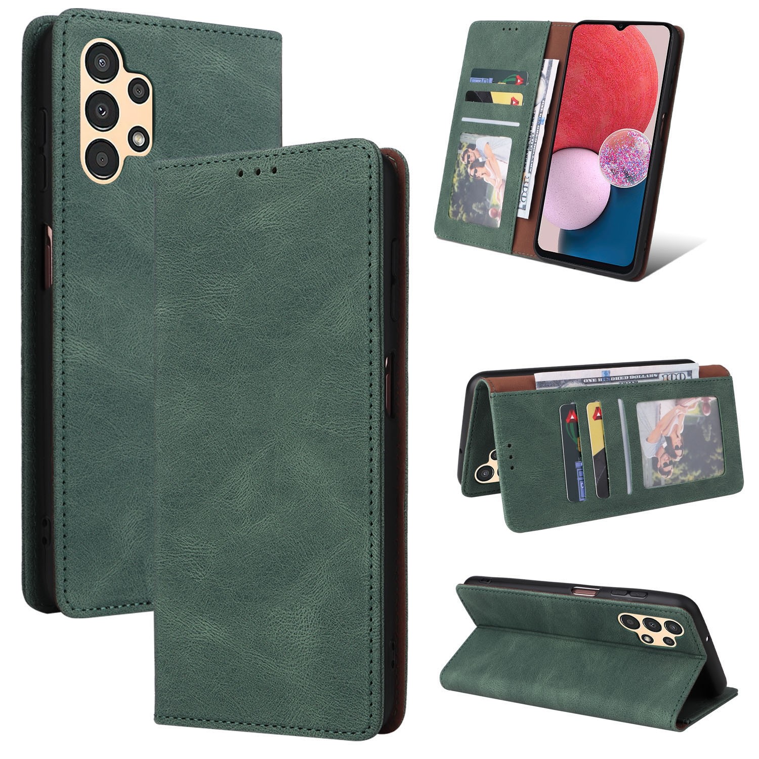 ENKAY Samsung Galaxy A13 4G Simple Suction Closure Θήκη Βιβλίο - Green