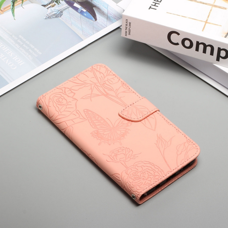 Pattern Samsung Galaxy A13 4G Skin Feel Butterfly Peony Embossed Θήκη Βιβλίο - Pink