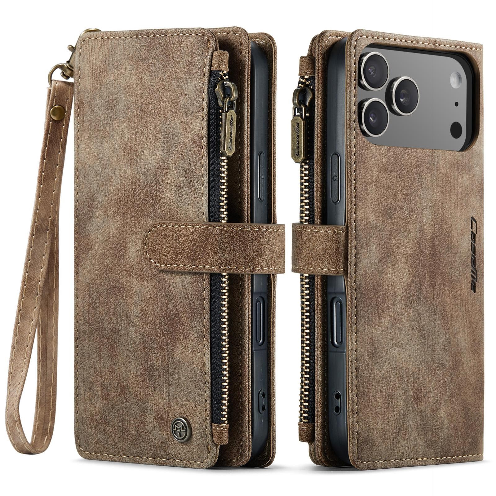 CaseMe C30 iPhone 17 Pro Max Card Slots Zipper Θήκη Πορτοφόλι Δερμάτινη - Brown