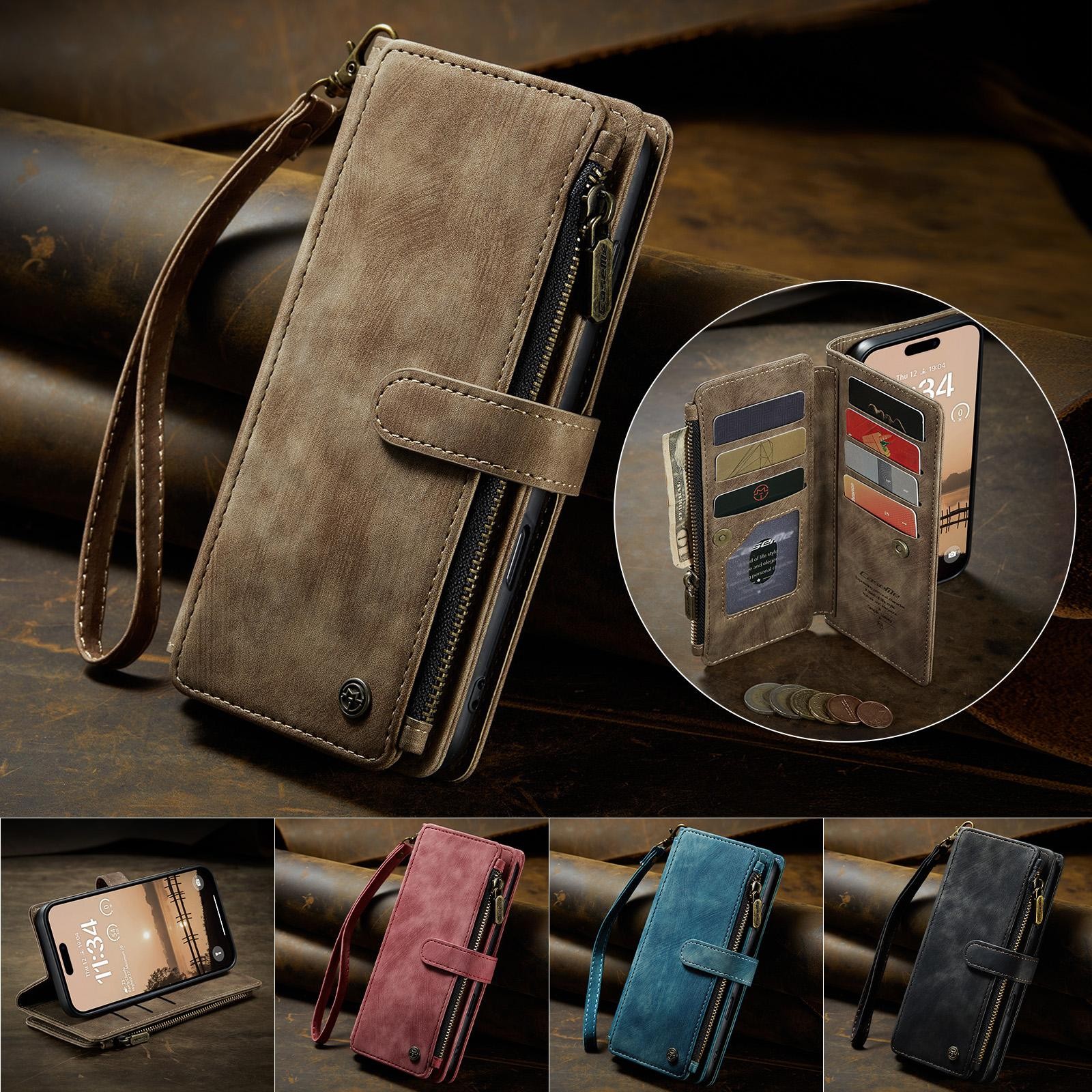 CaseMe C30 iPhone 17 Pro Max Card Slots Zipper Θήκη Πορτοφόλι Δερμάτινη - Brown