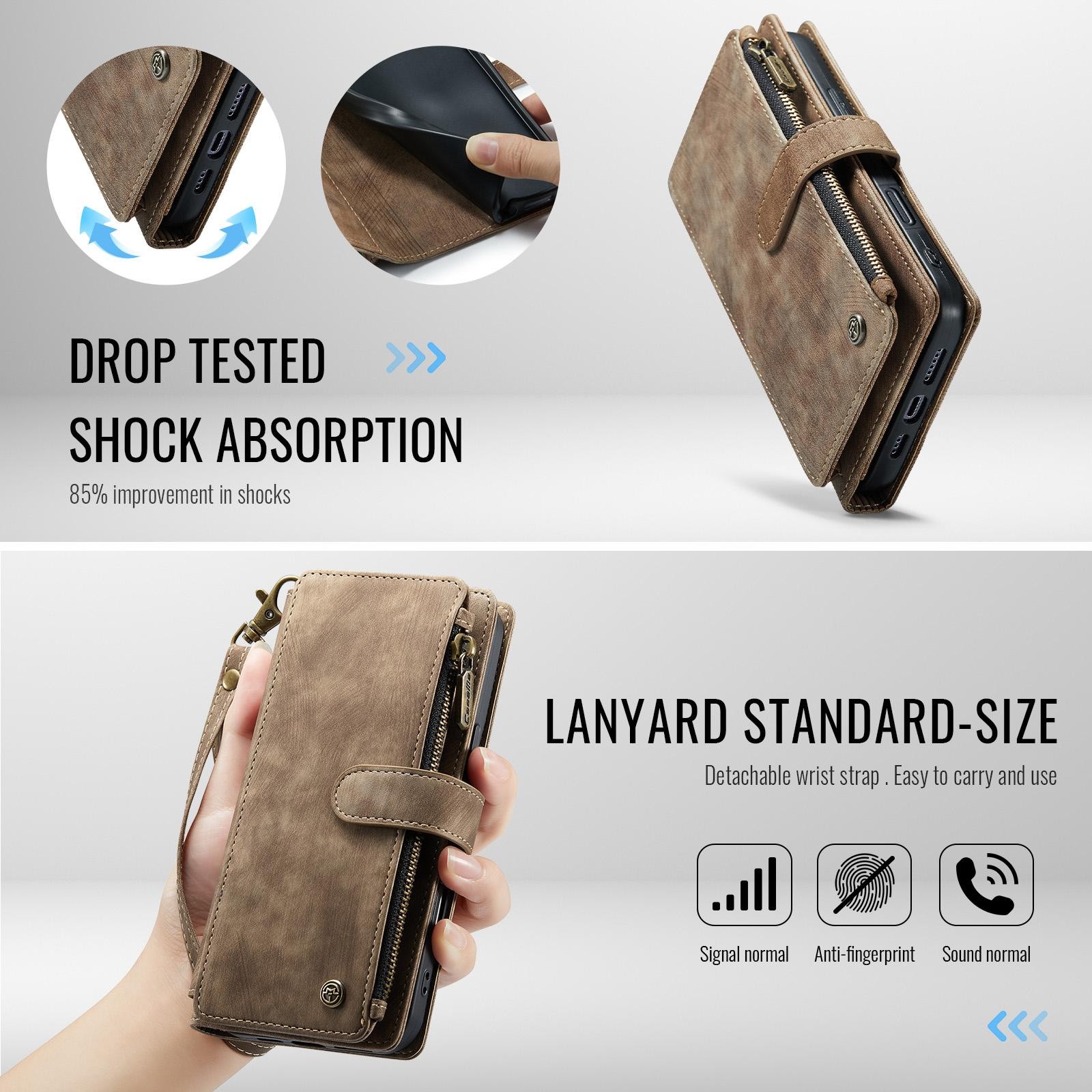 CaseMe C30 iPhone 17 Pro Max Card Slots Zipper Θήκη Πορτοφόλι Δερμάτινη - Brown
