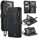 CaseMe C30 iPhone 17 Pro Max Card Slots Zipper Θήκη Πορτοφόλι Δερμάτινη - Black