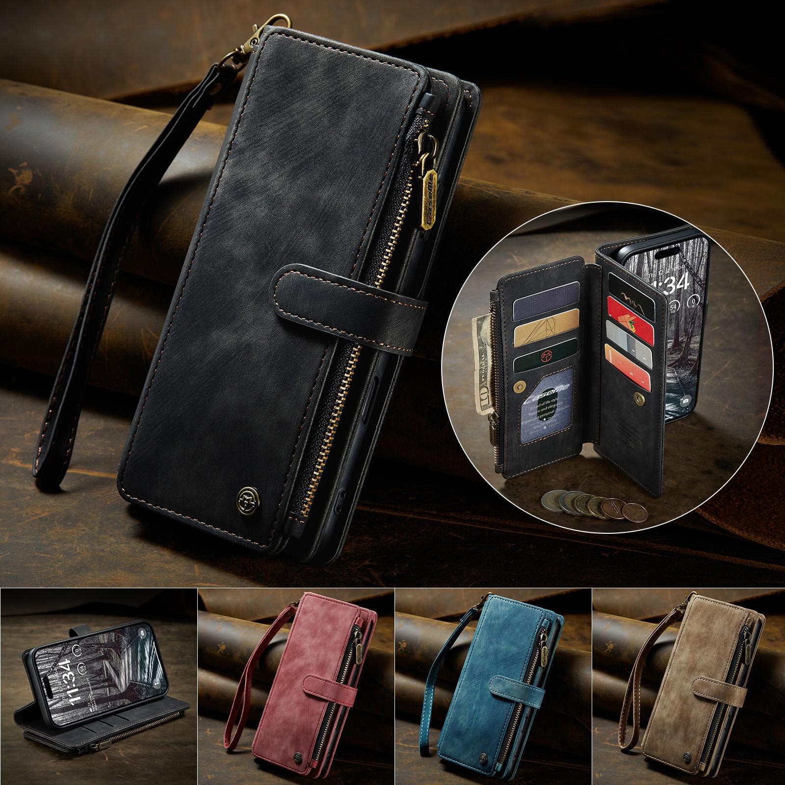 CaseMe C30 iPhone 17 Pro Max Card Slots Zipper Θήκη Πορτοφόλι Δερμάτινη - Black
