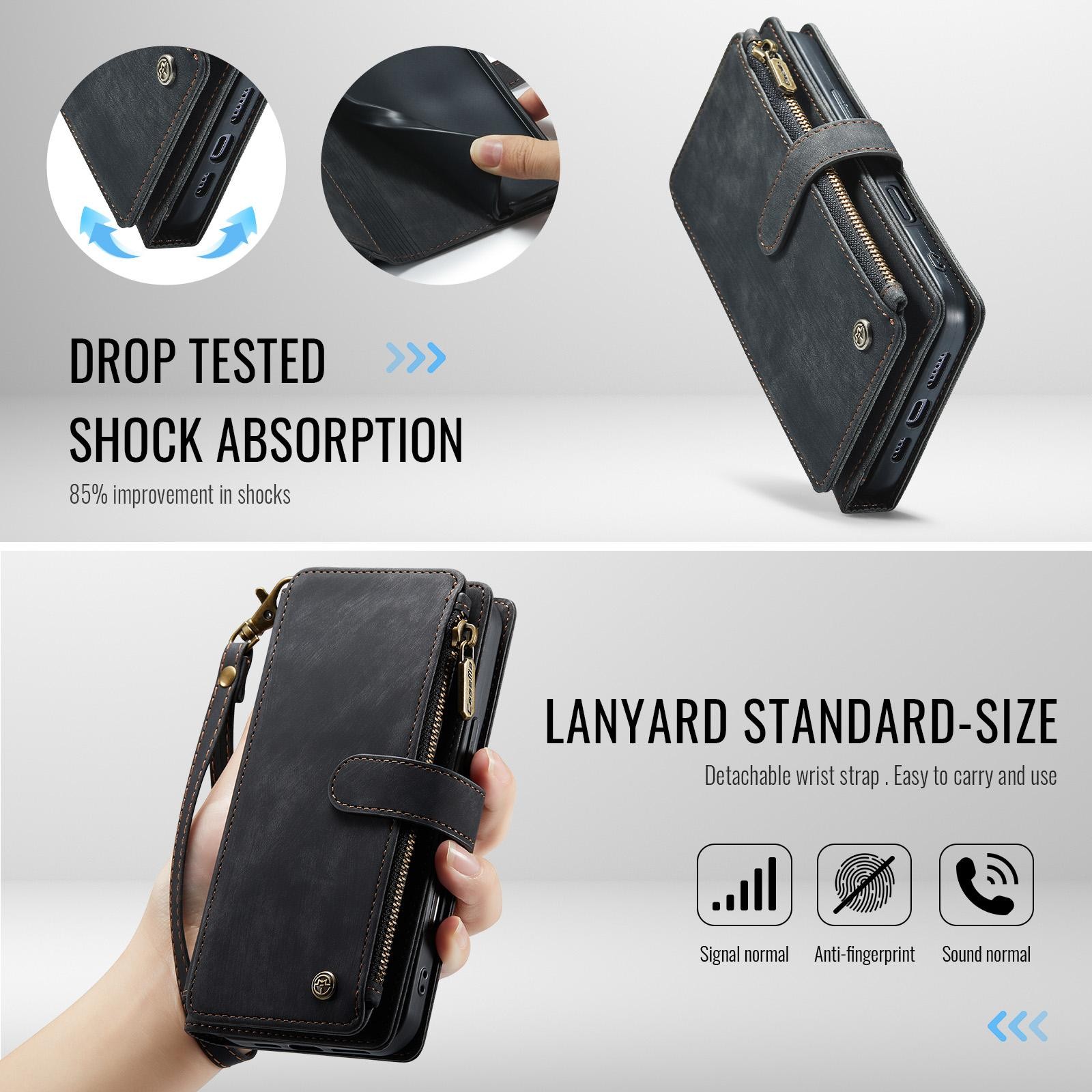 CaseMe C30 iPhone 17 Pro Max Card Slots Zipper Θήκη Πορτοφόλι Δερμάτινη - Black