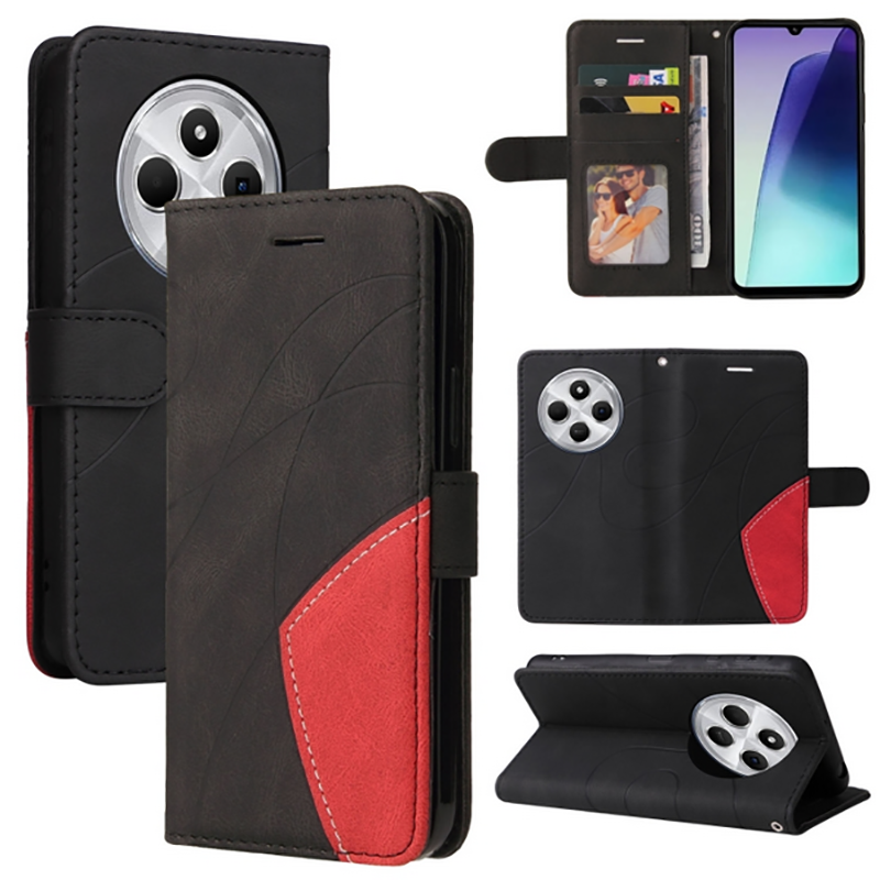 ENKAY Xiaomi Redmi 14C 4G / Poco C75 Dual-color Splicing Flip Θήκη Βιβλίο - Black