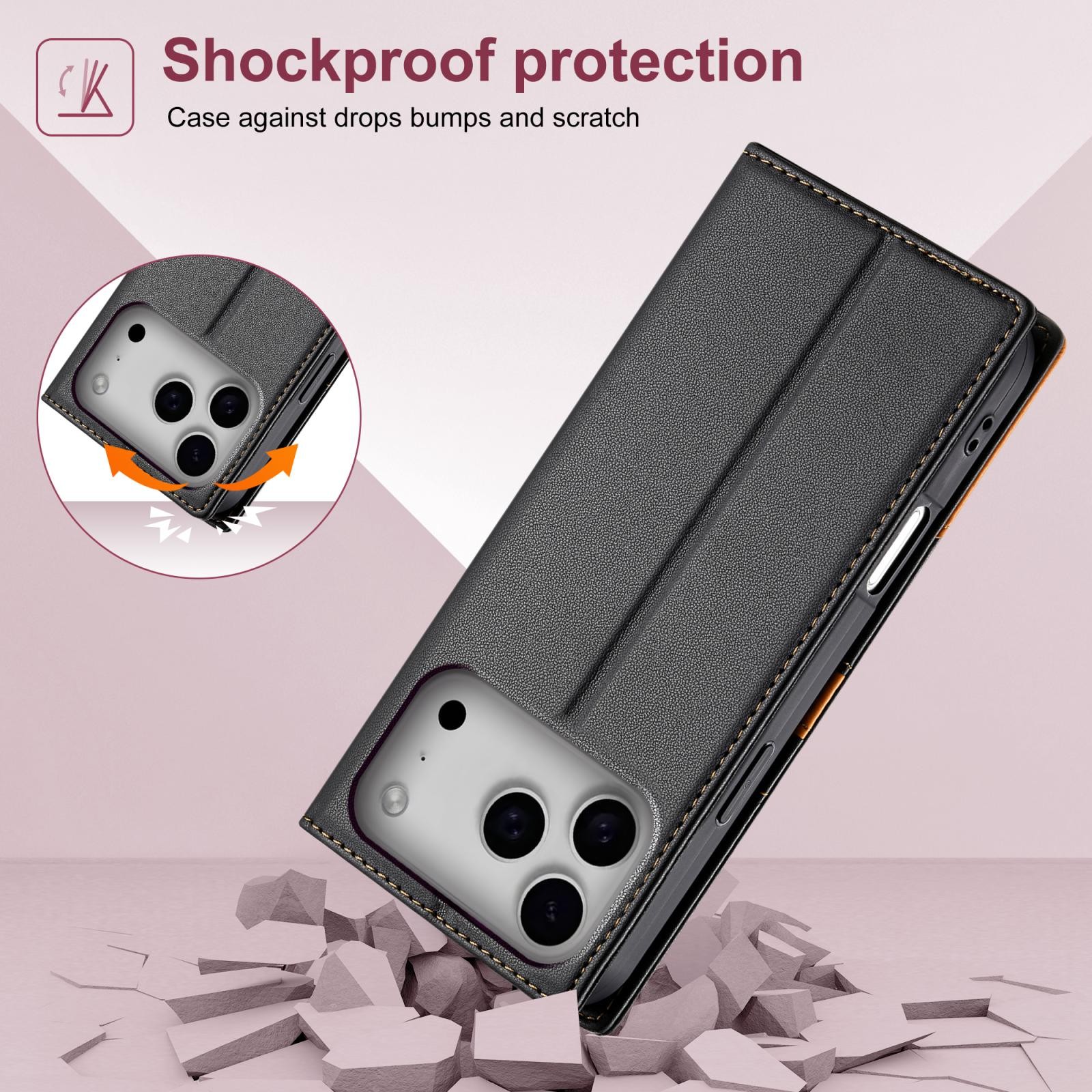N.Bekus iPhone 17 Pro Max P3 RFID Stitching Magnetic Flip Θήκη Βιβλίο - Black