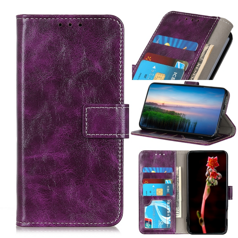 Tel1 Xiaomi Redmi Note 10 4G / Note 10S / Poco M5s Retro Crazy Horse Θήκη Βιβλίο - Purple