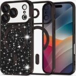 Techsuit iPhone 17 Pro Max MagSafe Luxury Glitter Θήκη με Πλαίσιο Σιλικόνης Διάφανη - Black