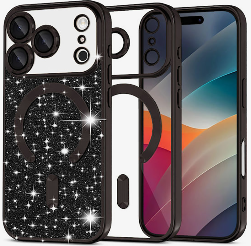 Techsuit iPhone 17 Pro Max MagSafe Luxury Glitter Θήκη με Πλαίσιο Σιλικόνης Διάφανη - Black