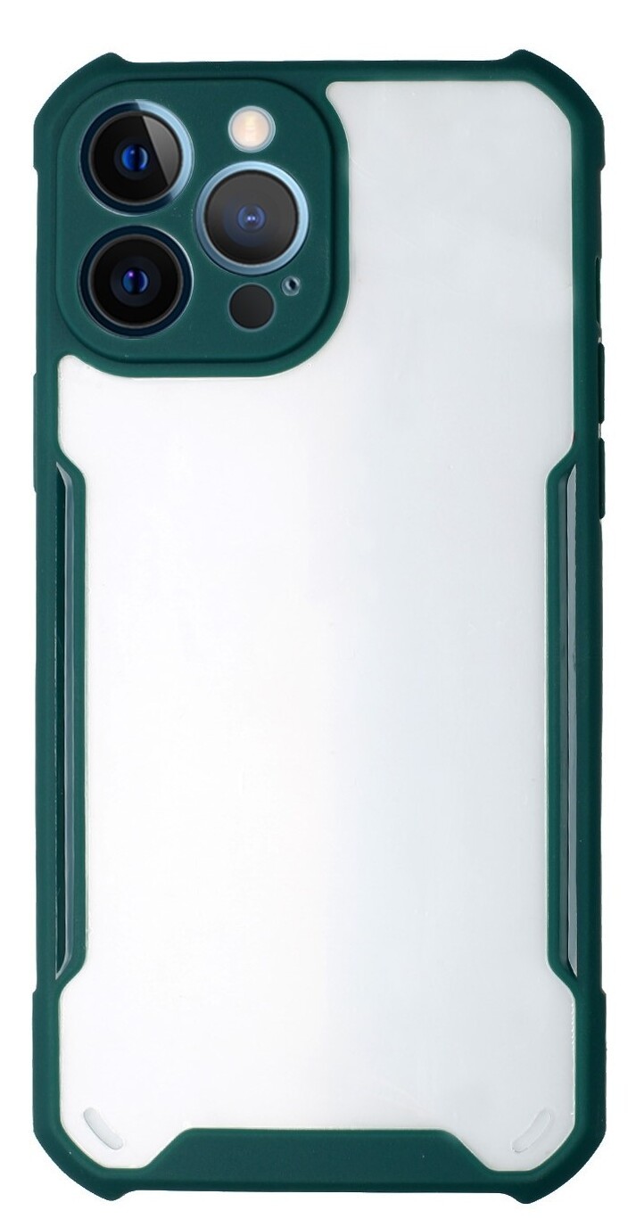 Forcell iPhone 13 Pro Θήκη Σκληρή Με Πλαίσιο Σιλικόνης Διάφανη - Dark Green