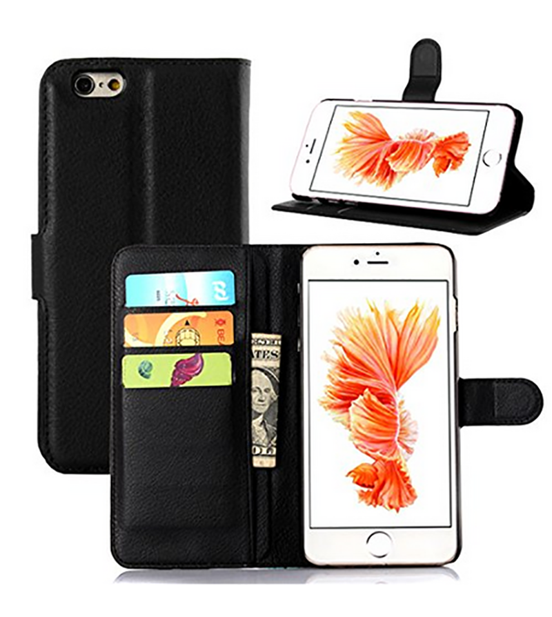 Tel1 iPhone 6 Plus / 6s Plus Litchi Texture Θήκη Βιβλίο - Black