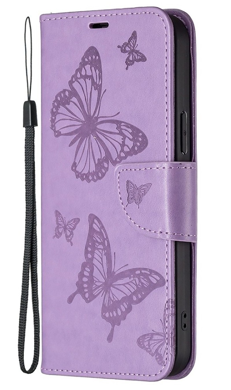 Tel1 Xiaomi Mi 11 Lite 4G / Mi 11 Lite 5G Two Butterflies Embossing Θήκη Βιβλίο - Purple