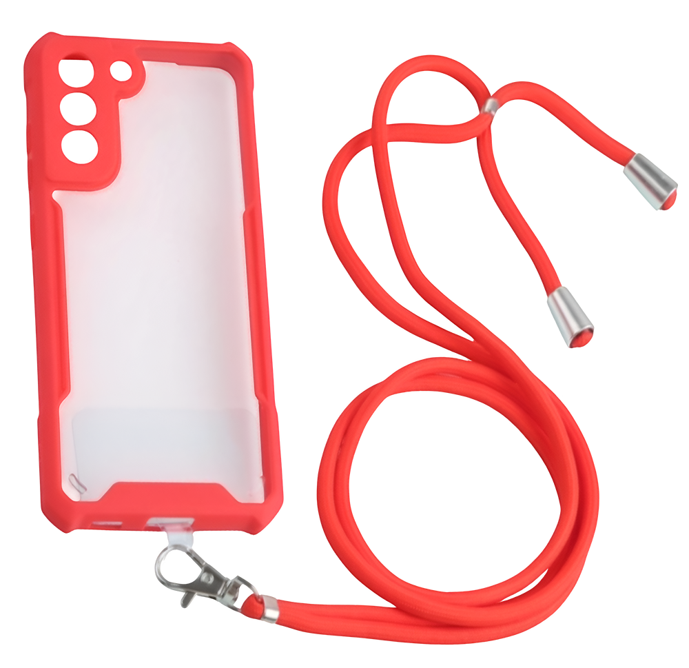 Forcell Samsung Galaxy A12 / M12 Lanyard Θήκη Με Πλαίσιο Σιλικόνης Διάφανη - Red
