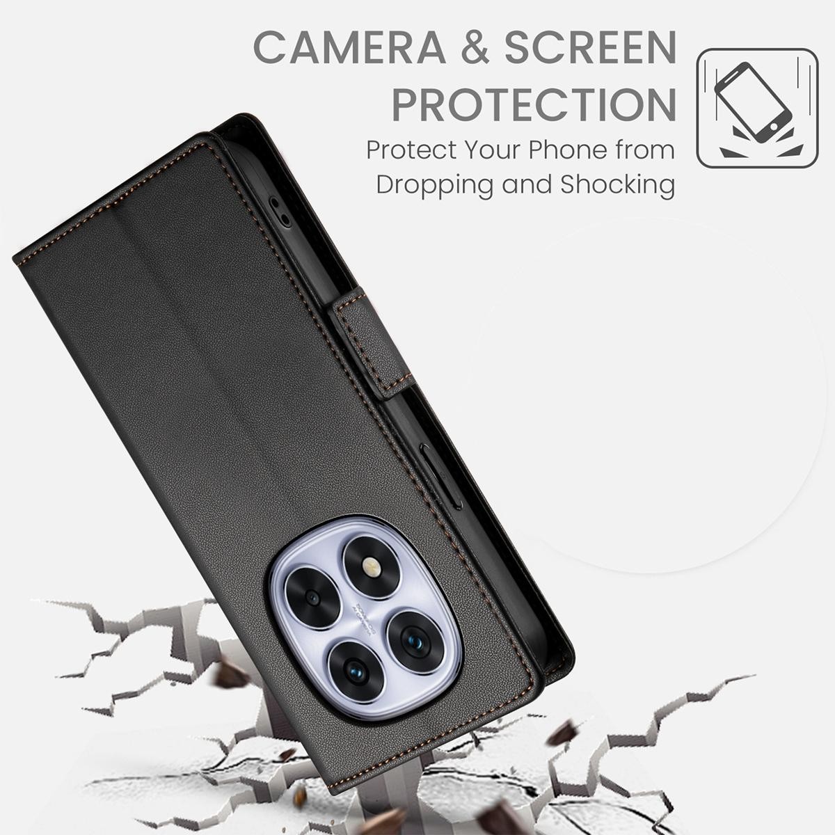 Xiaomi Redmi Note 15 Pro 4G Side Buckle Magnetic Frosted Leather Δερμάτινη Θήκη - Black