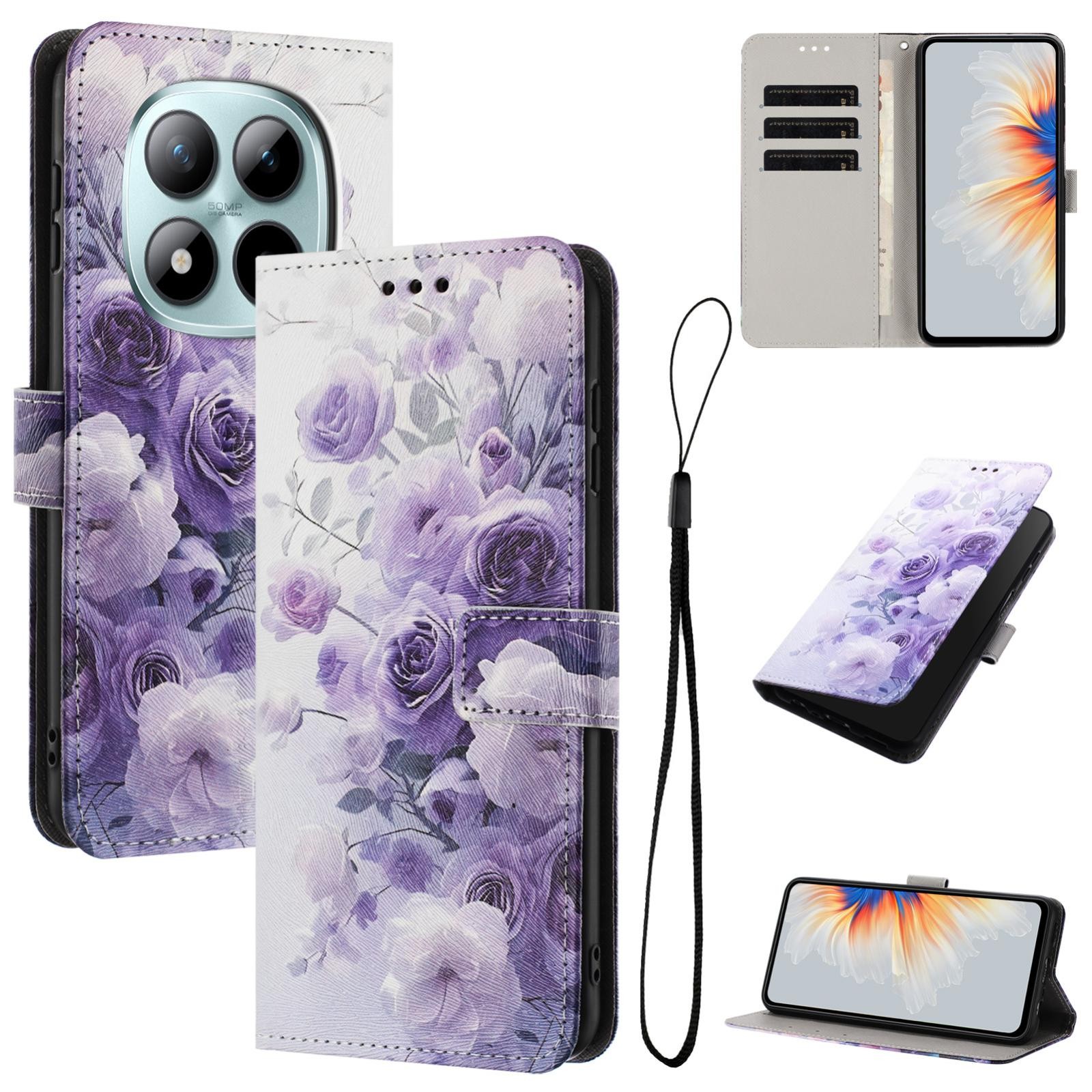 Xiaomi Redmi Note 15 Pro 4G Color Pattern Leather Purple Rose Drawing-Θήκη Βιβλίο
