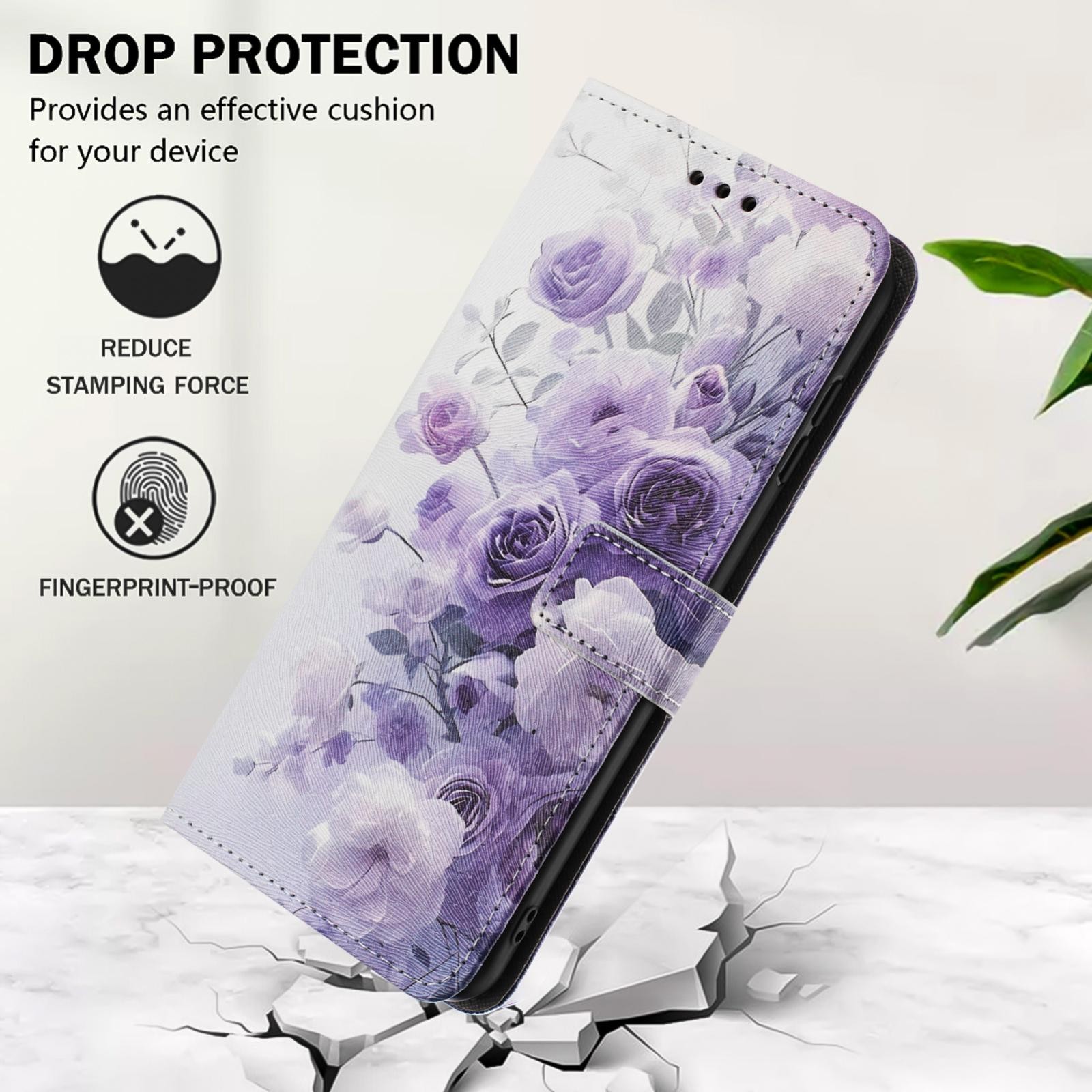Xiaomi Redmi Note 15 Pro 4G Color Pattern Leather Purple Rose Drawing-Θήκη Βιβλίο