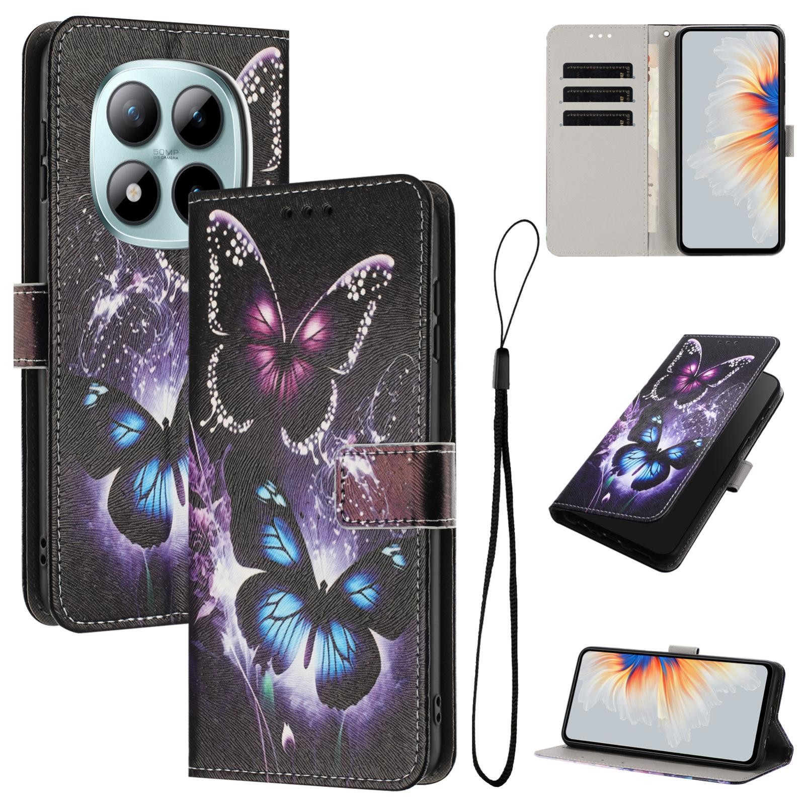 Xiaomi Redmi Note 15 Pro 4G Color Pattern Leather Two Butterflies Drawing-Θήκη Βιβλίο