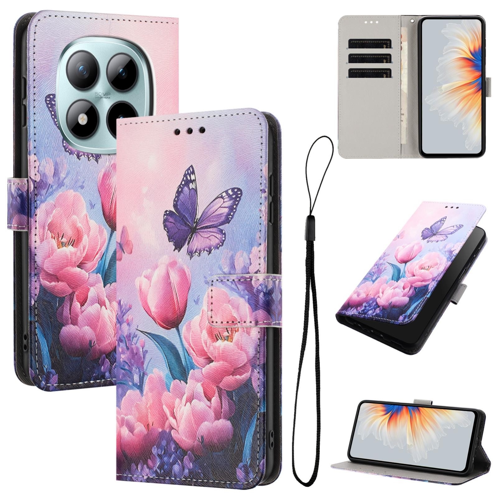 Xiaomi Redmi Note 15 Pro 4G Color Pattern Leather Pink Butterfly Drawing-Θήκη Βιβλίο