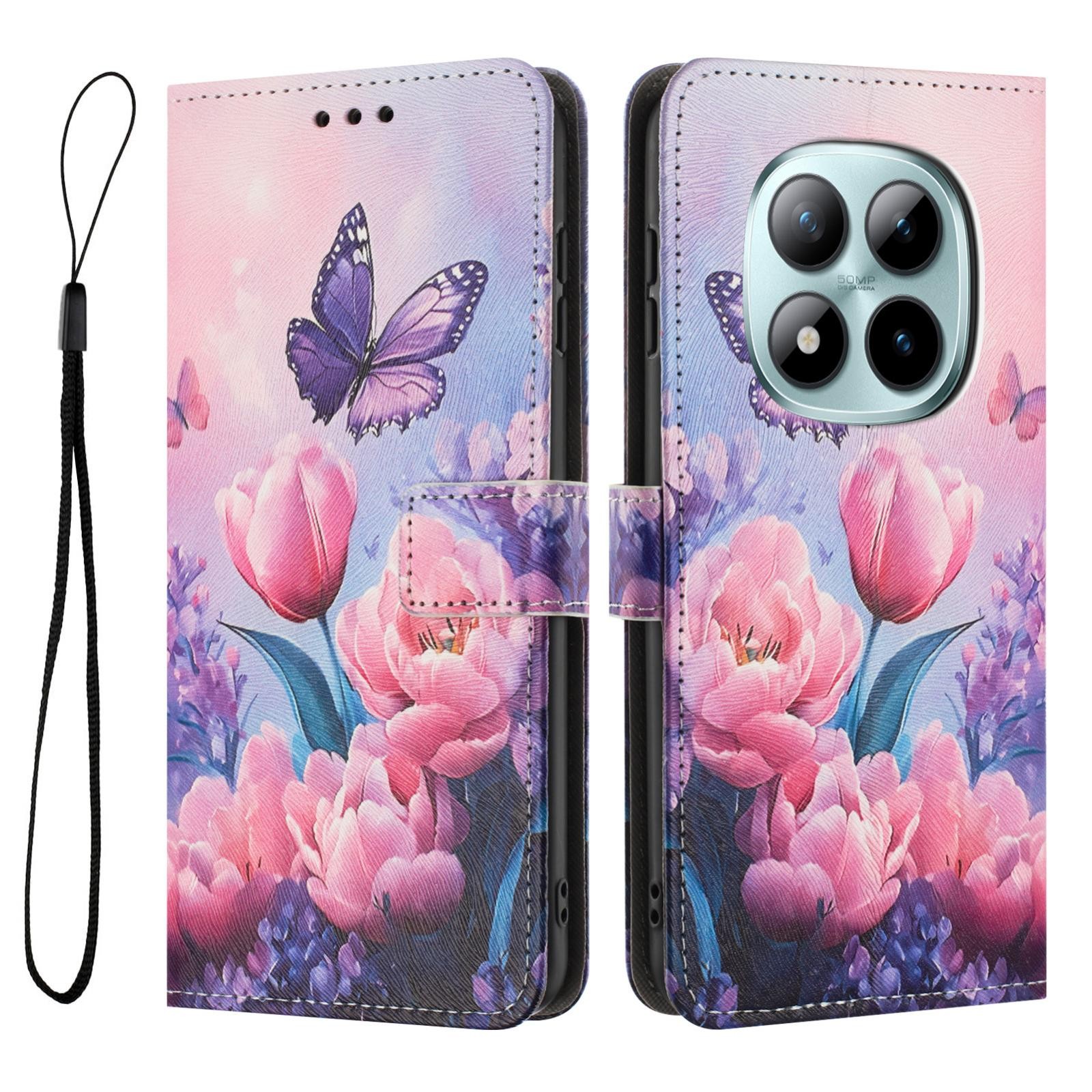 Xiaomi Redmi Note 15 Pro 4G Color Pattern Leather Pink Butterfly Drawing-Θήκη Βιβλίο